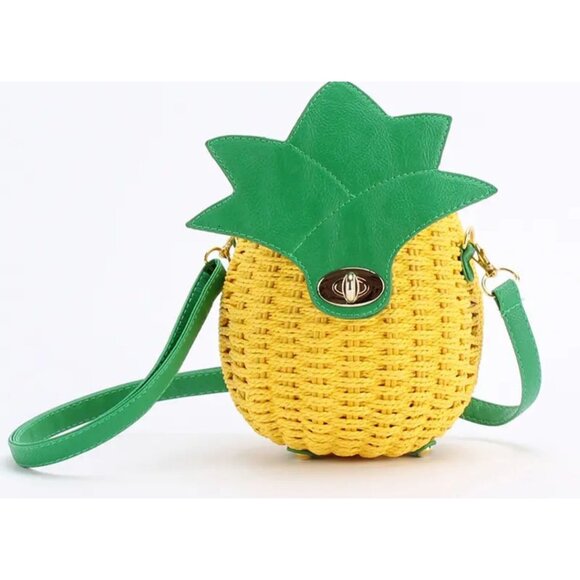 Pineapple Crossbody Hand Bag Straw Purse Yellow - Picture 3 of 6